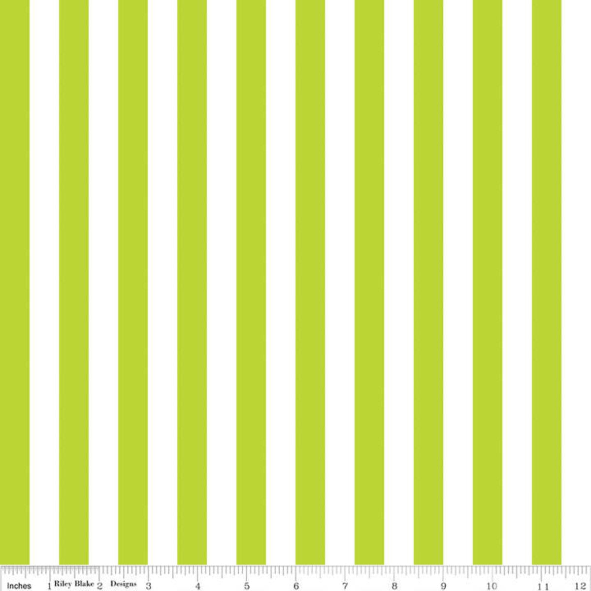 Riley Blake Designs Half Inch Lime Green and White Stripes perfect for quilt binding apparel or home decor projects cotton material fabric  