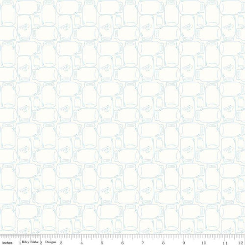 Lori Holt Bee in my Bonnet Background Canning Jars Outline Aqua on cream cotton quilting fabric 