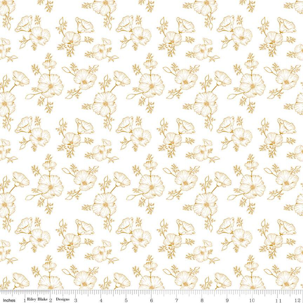 Golden Poppies Flowers Turquoise California poppy tonal tone on tone low volume white background Riley Blake Designs cotton material fabric Shaeleen Louise floral 