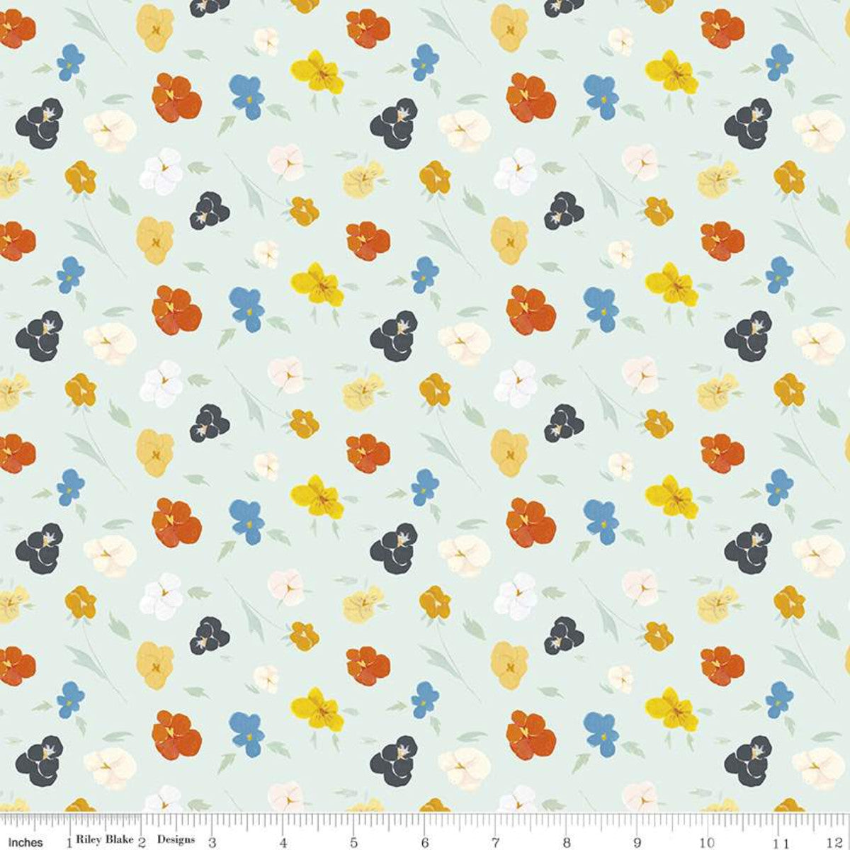 The Littlest Family's Big Day Collection by Emily Winfield Martin for Riley Blake Designs cotton quilt garment fabric material  flowers aqua orange purple blue white pansy pansies johnny jump ups