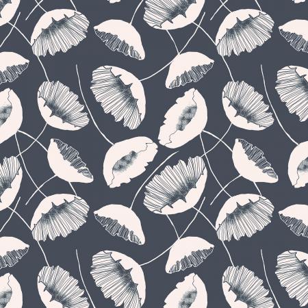 magical night lancaster fields eggplant fabric slate blue floral dusty open poppies poppy moonflower cotton quilting fabric