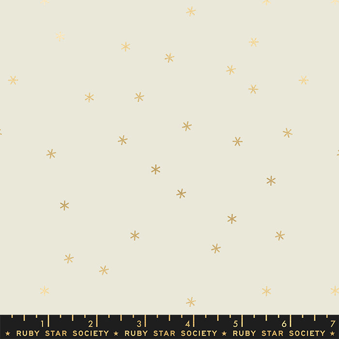 Ruby Star Society Moda Fabrics Spark Metallic Gold Star Snowflake Ivory Cream Soft White Background Cotton Quilt Fabric Material
