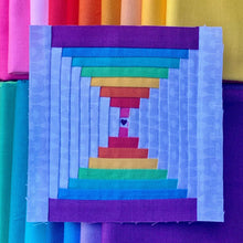 Load image into Gallery viewer, Solid Confetti Cotton Rainbow curated for the Mini Series Sewalong SAL with Alison Glass and Guicy Guice  Courthouse Steps mini block pattern in rainbow order with tiny heart in center
