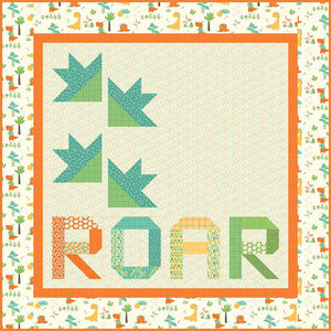 Roar Dinosur Quilt pattern by Sandy Gervais for Riley Blake Designs Baby or Wall Hanging Size quilt blanket Pieces from my Heart Dinosaur tracks and the word roar 