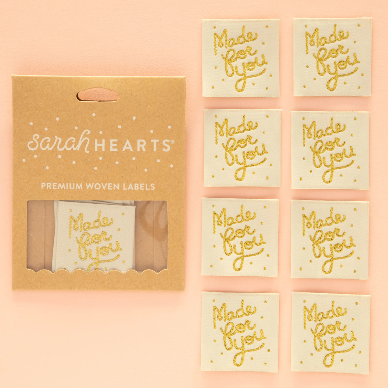 Made for You in Gold and White Woven Labels (8 Per Pack) by Sarah Hearts
