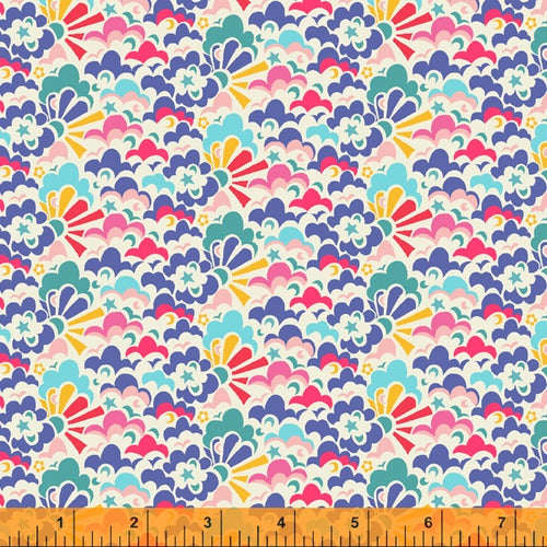 Sally Kelly Eden Cloud Puff Retro lavender blue yellow pink clouds stars sunshineLiberty of London designer high quality cotton quilt garment clothing sewing fabric material