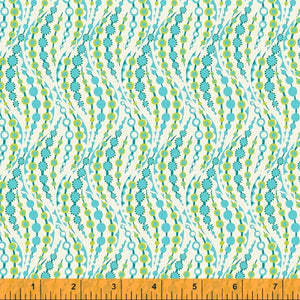 Sally Kelly Eden Ripple Rippling Swirling beads grasses in aqua blue green on cream background Liberty of London designer high quality cotton quilt garment clothing sewing fabric material