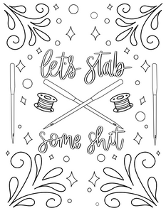 free pdf coloring page download let's stab some shit needles thread sewing