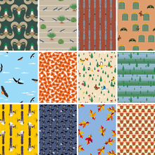 Load image into Gallery viewer, Charley Harper Santa Rosa Panel for Birch Organic Fabrics Desert scenery ram cactus butterfly birds eagle deer leaves skunk turtle raccoon quilt weight fabric for quilting sewing bags projects
