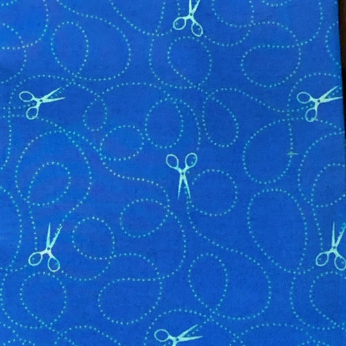 Moda gina martin sewing box blue scissors thread swirls out of print hard to find uncommon cut