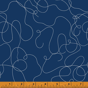 Sew Good White Unspooled Thread Squiggles on Navy Deborah Fisher Fish Museum and Circus Sew Good Windham Fabrics cotton quilt material sewing garment novelty whimsical pin cushion button