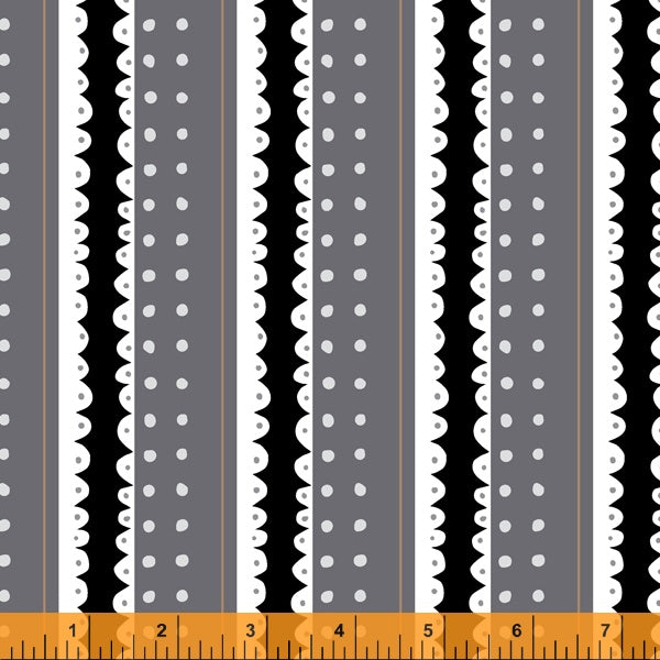 Sew Good Binding Stripe Black Gray Grey White Scallop Dot FussyDeborah Fisher Fish Museum and Circus Sew Good Windham Fabrics cotton quilt material sewing garment novelty whimsical pin cushion button