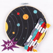 Load image into Gallery viewer, Poplush  Solar System Planets Night Sky Embroidery Kit Original design includes needle floss hoop pre-printed fabric instructions
