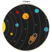 Load image into Gallery viewer, Poplush Solar System Planets Sky Embroidery Kit Original design includes needle floss hoop pre-printed fabric instructions

