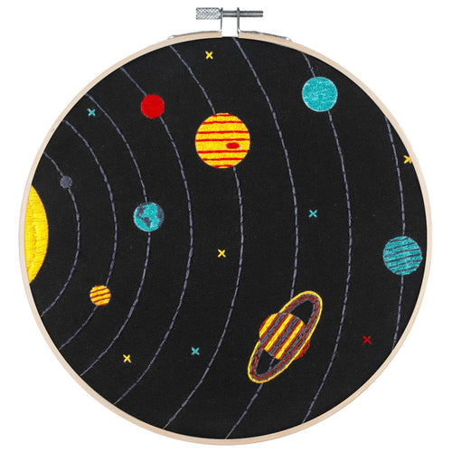 Poplush Solar System Planets Sky Embroidery Kit Original design includes needle floss hoop pre-printed fabric instructions