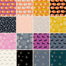 Load image into Gallery viewer, Spooky Darlings Pre-Order Ruby Star Society Moda Fabrics fat quarter bundle 31 prints monsters skulls black cat ghosts ladders superstitions costumes cotton quilting material sewing projects Halloween pumpkins hares rabbits moon stars retro vintage style
