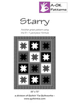 Load image into Gallery viewer, Starry Quilt Pattern by A-OK patterns large framed sawtooth stars  using 5 yard fabric selection method beginner friendly 1 yard fabric cuts
