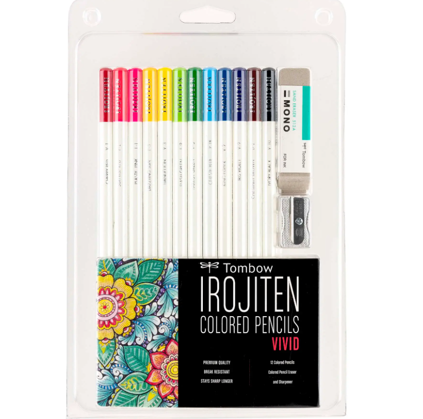 Tombow Irojiten Colored Pencils Vivid Pencil set with 12 pencils in bright colors with sharpener and eraser for drawing coloring doodling artwork foundation paper piecing 