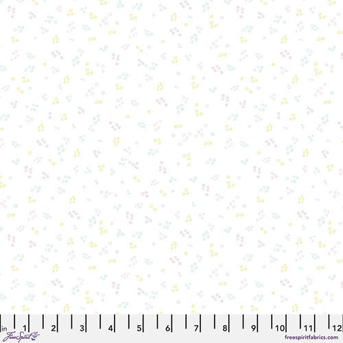 Shirtings Swell in Light by Victoria Findlay Wolfe soft white low volume background with faded subtle gray and pale green dot designs high quality fabric material for quilts sewing projects