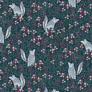 Dear Stella Xanadu collection Werewolves wolf wolves flowers forest howling cotton quilting fabric material peacock teal pink gray