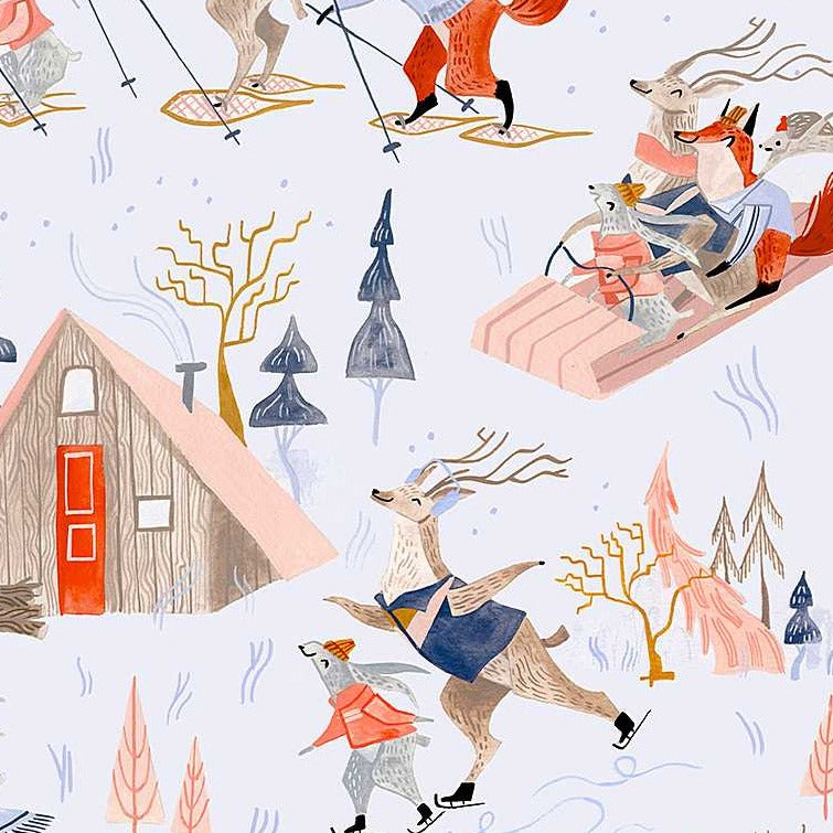 Wild Winter Ice Deer Fox Bunny rabbit winter snow cabin  dear stella cotton quilt fabric material 