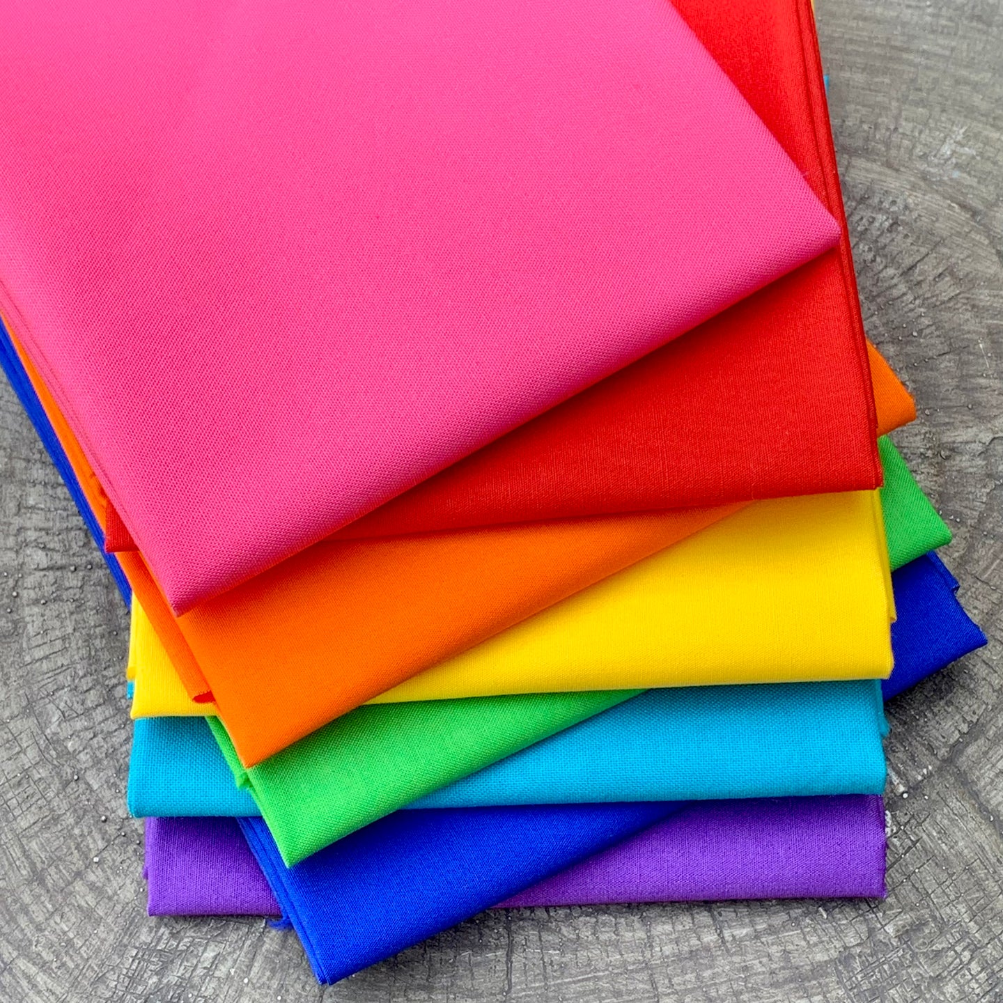 Rainbow solid bundle 8 fat quarters bright purple blue aqua green yellow orange red pink fabric material foundation paper piecing quilt project sewing garment