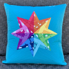 Load image into Gallery viewer, Kristy Lea Quiet Play Evening Star solid background azure Dream Fabrics Pillow wallhanging mini quilt rainbow pattern kit riley blake designs
