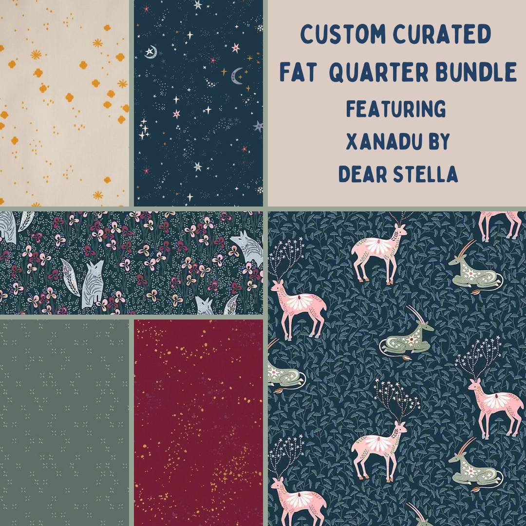 xanadu dear stella designs fussy cut magical deers wolves wolf star sky moon cotton quilting fabric material
