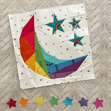Load image into Gallery viewer, Kristy Lea Quiet Play Night Sky Moon Stars foundation paper pieced block pillow cover kit rainbow Dream fabrics material cotton mini wall hanging quilt 

