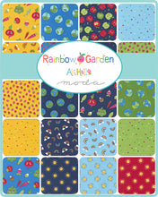 Load image into Gallery viewer, Rainbow Garden Abi Hall Moda Fabrics fat eighth 1/8 bundle cotton quilt sewing fabric veggies fruits earth apples strawberries stars rainbows sun apples cotton quilting fabric
