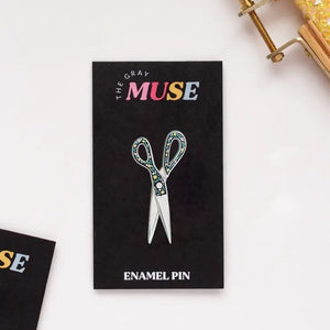 The Grey Muse Floral Scissors Enamel Pin
