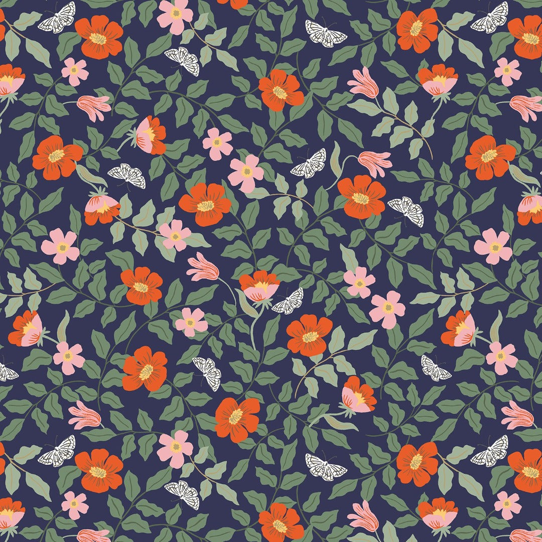 Strawberry fields Rifle paper co small floral on navy great blender